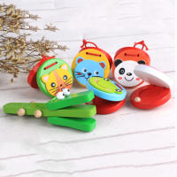 Castañuelas De Madera Para Niños Instrumentos Musicales De Dibujo Animado Juguetes Educativos Manija De Golpe Para Bebés - details 0