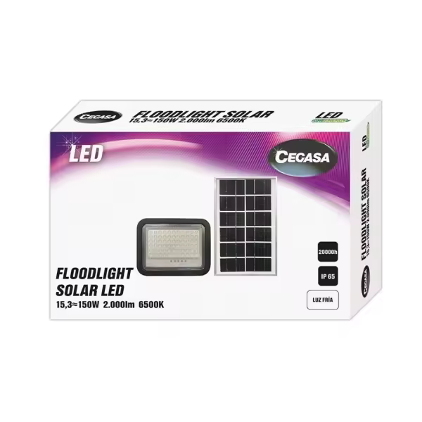 Cegasa floodlight foco solar led 2000lm 6500k - panel solar integrado 5v-15w - autonomia hasta 12h - resistencia ip65 - 1