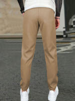 Pantalones Casuales Para Hombre De Color Sólido Con Cinturón Ajustable Y Bolsillos Estilo Regular Y Moda Pantalones Largos De Polyester - details 15