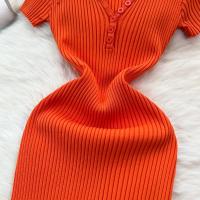 Vestido Bodycon Elegante Para Mujer Vestido Maxi De Verano Con Cuello En V Y Manga Corta Vestido Knit Elasticidad Alta Silueta Ajustada - details 2