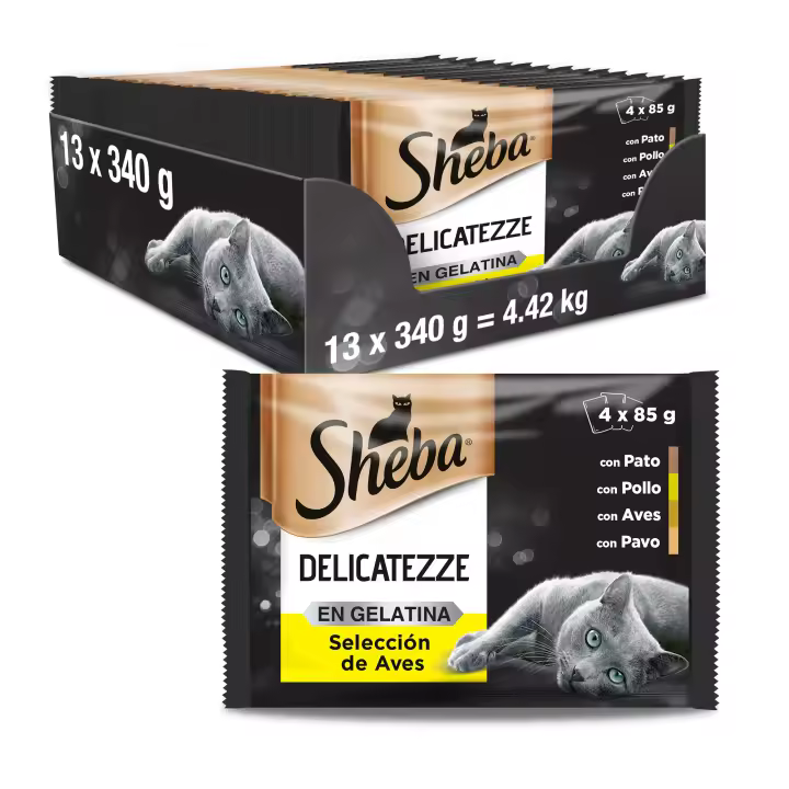 Sheba Delicatezze Comida Húmeda para Gatos Selección de Aves en Gelatina, Multipack (13 cajas x 4 sobres x 85g) - 1