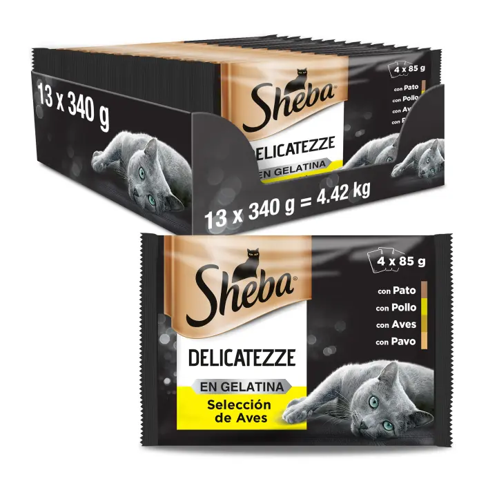 Sheba Delicatezze Comida Húmeda para Gatos Selección de Aves en Gelatina, Multipack (13 cajas x 4 sobres x 85g) - 1
