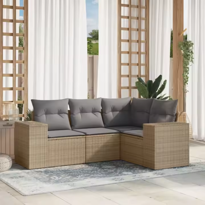 vidaXL Juego de sofás jardín con cojines 4 pzas ratán sintético beige - 1