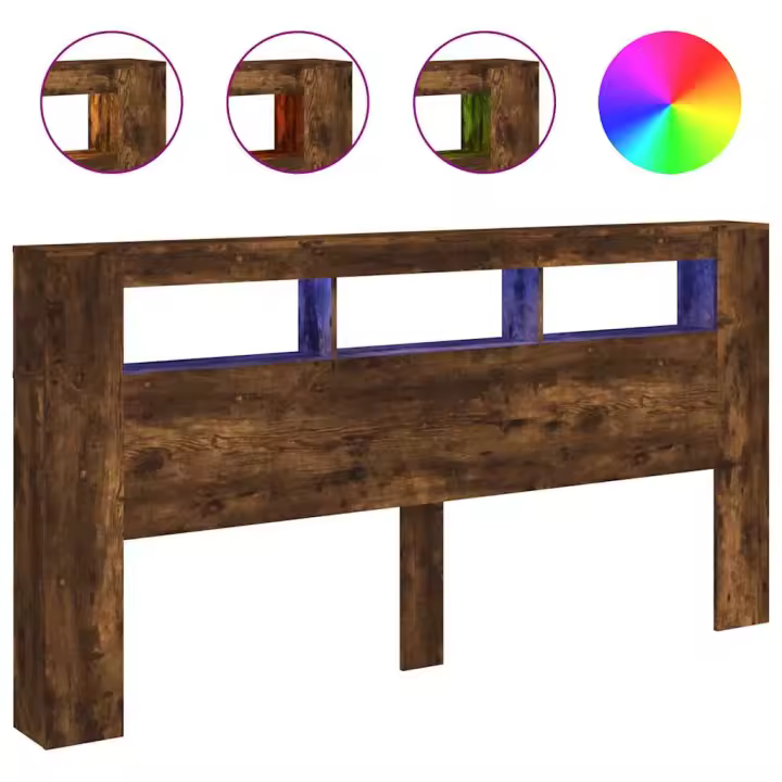 vidaXL Cabecero LED madera ingeniería roble ahumado 200x18,5x103,5 cm - 1