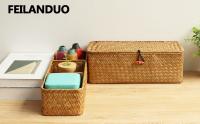Cesta De Almacenamiento Tejida a Mano Con Tapa Para Ropa Y Polvo Caja Rectangular Organizador De Sundries Con 3 Secciones - details 0