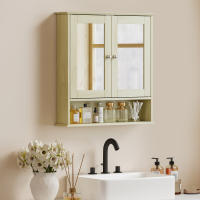 kleankin Armario de Baño con Espejo, Armario de Pared con 2 Puertas, Estante Abierto, Estante Ajustable, Mueble de Baño Colgar para Cocina, Salón, 56x13x58 cm, Natural - details 1