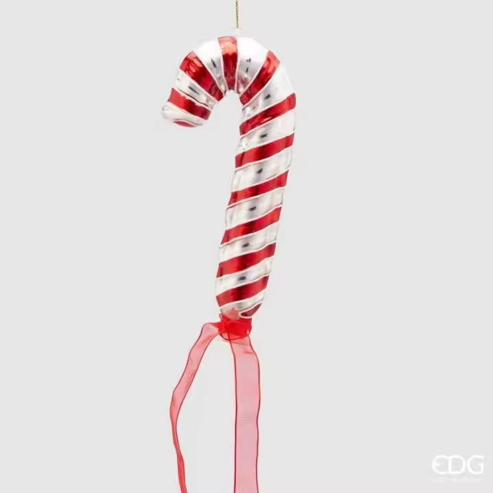 EDG Enzo De Gasperi Decoración De Navidad Globo Candy Glass Stick H 18 Cm Blanco Rojo - 1