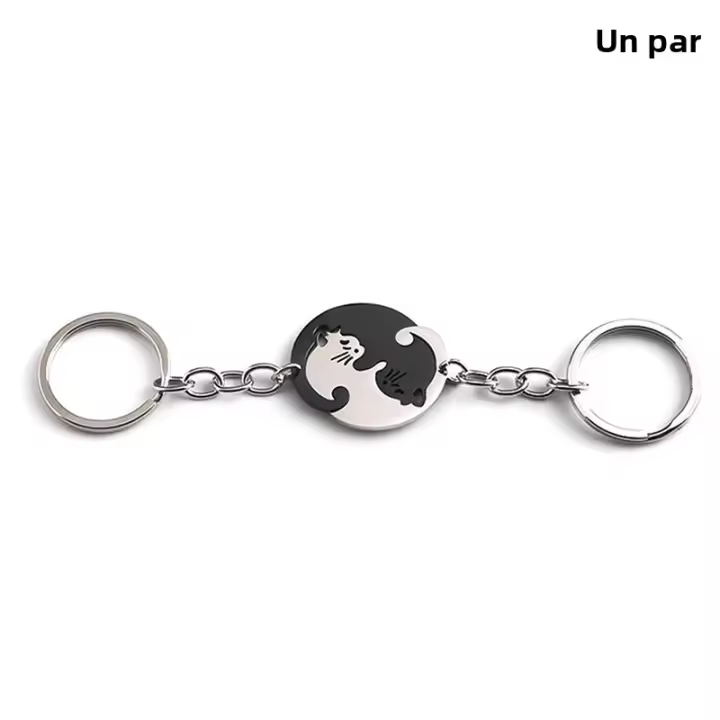 Llavero De Gato Abrazador Lindo Creativo Patchwork Corazón Redondo Para Parejas Accesorios De Regalo Llavero De Coche Y Bolso - 1