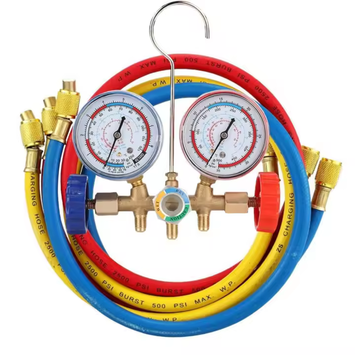Juego De Manómetro De Refrigerante R134A Con Tubo Y Gancho Herramientas Para A/C Compatible Con R12 R22 R-404A R-134a - 1