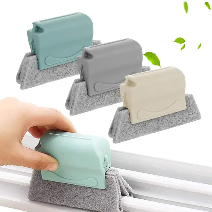 Cepillo de limpieza de ranuras para ventanas, paquete de 3 cepillos de herramientas de limpieza de ventanas de mano con estropajos para cocina, baño, limpieza de rieles de puertas - 1