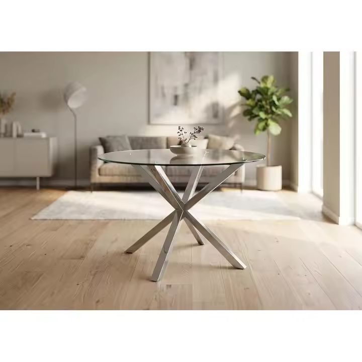 Mesa Redonda de Cristal Templado Aurora 120cm. Comedor o Cocina, Gris - 1