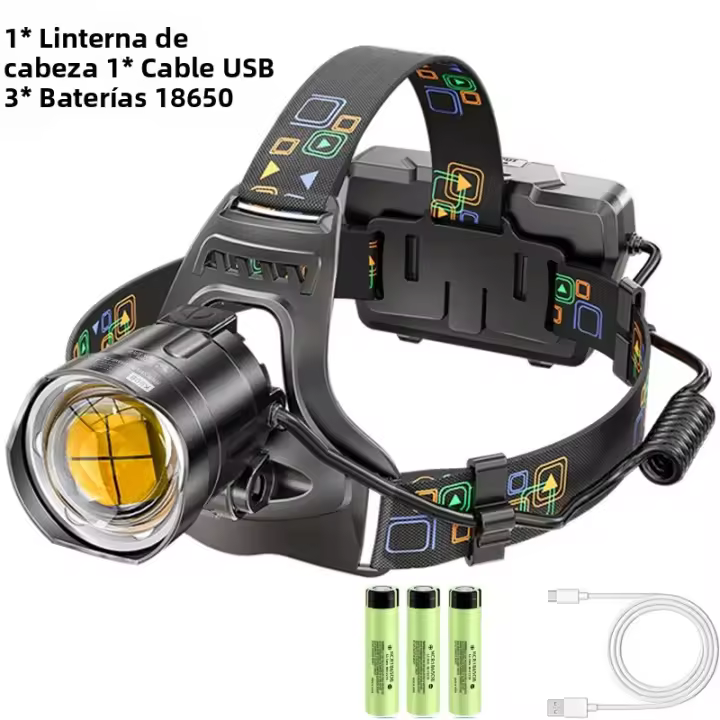 Linterna Frontal LED Potente USB Recargable XHP70/90 Con Zoom Impermeable Para Caza Y Camping Luz De Exterior Ajustable - 1