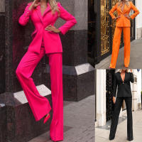 BAMBOOBOY Conjunto De Traje Casual Para Mujer Con Blazer Y Pantalones Rectos De Pierna Larga Moda Otoño Primavera Oficina - details 1