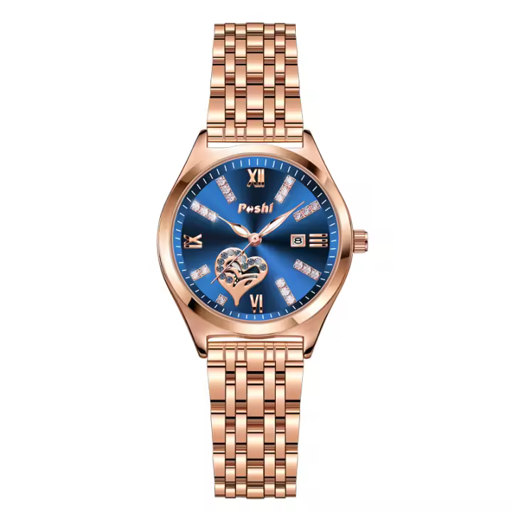 Reloj De Cuarzo Para Mujer POshi Marca Lujosa Con Fecha Y Manos Luminosas Acero Inoxidable Resistente Al Agua Reloj De Moda Para Mujer - 1