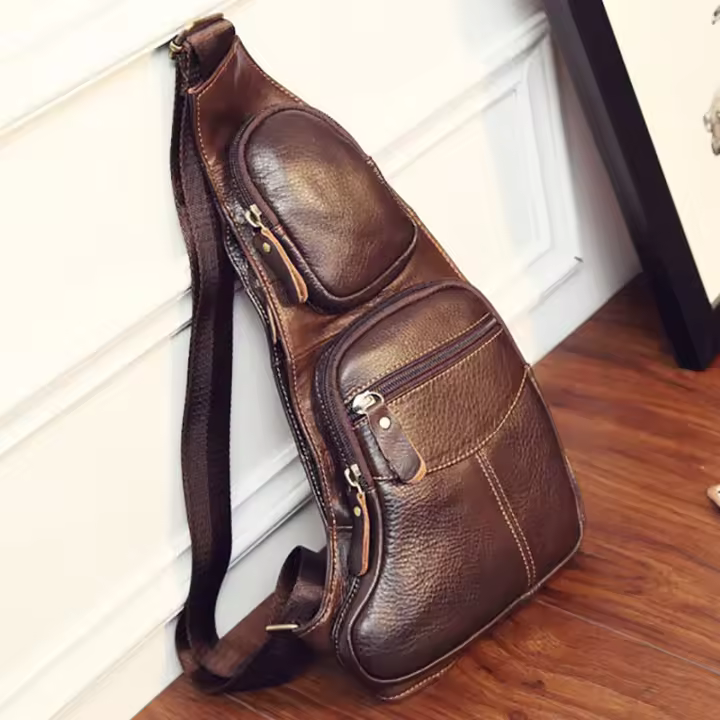 Bandolera de piel de vaca auténtica para hombre, bolso de hombro cruzado informal de un solo pecho y espalda, para viaje, nuevo - 1