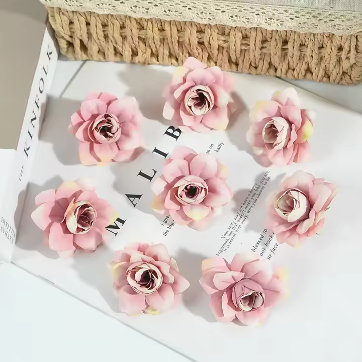 20Pcs Cabezas De Flores Artificiales Rosa 5cm Silken Para Decoración De Hogar Boda Fiesta Accesorios De Coronas De Flores - 1