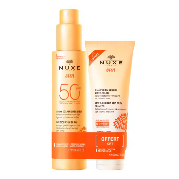 Nuxe Sun Protector Solar Corporal En Spray Textura Tipo Leche Fluida SPF50 150ml Pack Con Champu Para Después Del Sol De Regalo 100ml Fotoprotector Solar Aroma Muy Agradable Cuerpo Y Cara Antiedad - 1
