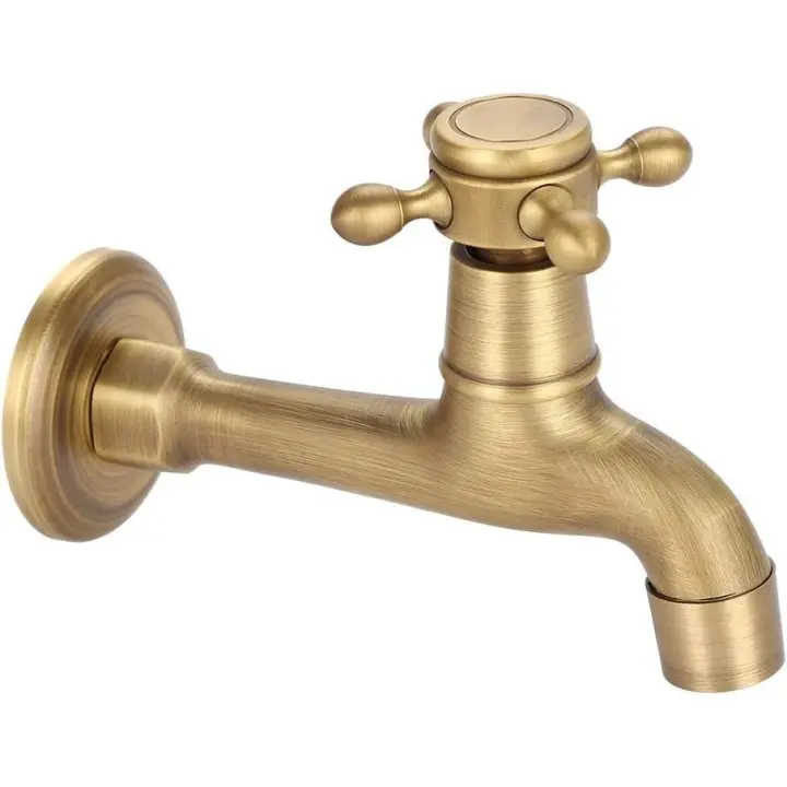 Grifo de Jardín vintage de latón Maciza, montado en la pared, Rosca G1/2, para lavabo de Piscina, fregadero de Cocina (Largo) - 1