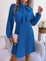 Vestido De Mujer Casual Otoño Largo Manga Larga Cuello Con Lazo Pleated Polyester Negro Rojo Rosa Azul Verde Talla Regular - details 35
