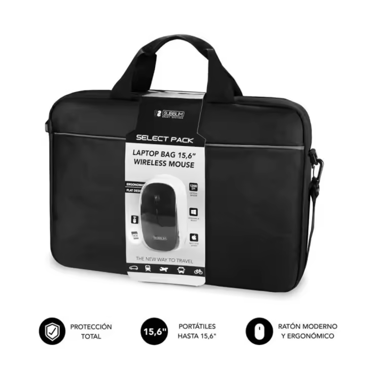 Maletín + Ratón Inalámbrico Subblim Select Pack para Portátiles hasta 15.6"/ Cinta para Trolley/ Negro - 1