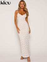 Vestido Maxi De Malla Kliou Para Mujer Elegante Con Tirantes Y Corte Hollow out Ajustado Alta Calle Trendy Ropa De Fiesta - details 19
