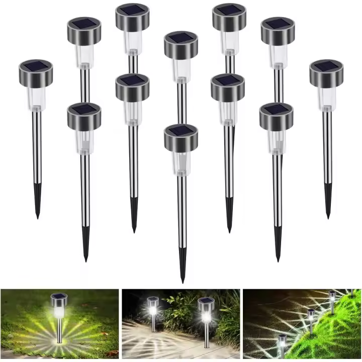 Luces Solares Jardín LED  12 Pack Jardín Lámpara de Camino de Paisaje Iluminación de Exterior Impermeable IP65 Luce de Solare Acero Inoxidable Blanco Para Patio Césped Pasillo Terraza Sin Cables - 1