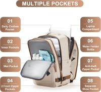 Mochara de viaje grande para Mujeres y helbres, mochara de mano, mochila de senderismo, mochara deportiva para exteriores, mochila informal, artículos Esenciales de Viaje (beige Y marrón) - details 1