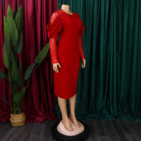 Vestido Elegante De Mujer Con Cuello Redondo Y Manga Larga En Luto Sólido Ajustado Hasta Las Caderas Largo Medio Para Fiestas Y Comidas En El Restaurante - details 3