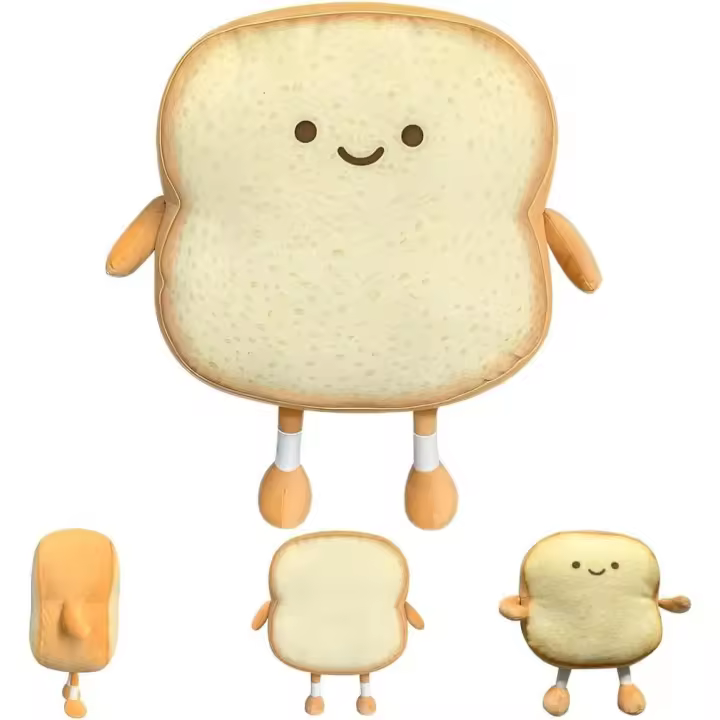 Almohada de pan tostado, peluche suave, divertida almohada con forma de pan, adorable almohada de peluche, juguetes con expresión facial sonriente, peluche 3D para niños, adultos, cama, sofá, decoración (18 × 18 × 6 cm) - 1