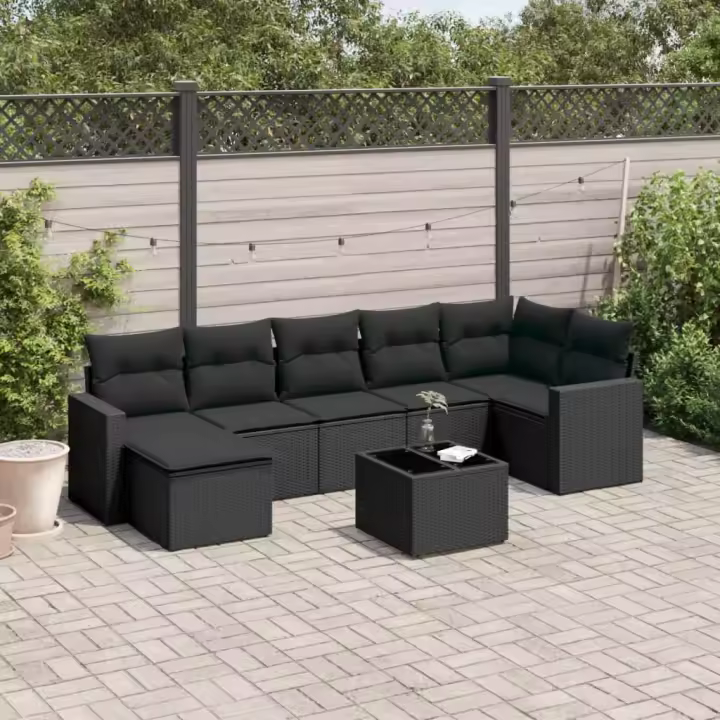vidaXL Set de sofás de jardín 8 piezas y cojines ratán sintético negro - 1