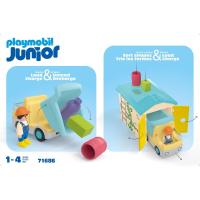 Playmobil junior (71686) camion basculante de obras con camionero obrero y garaje para transporte de material de construccion, camioneta, camión volquete con formas encajables de colores para encajar - details 3