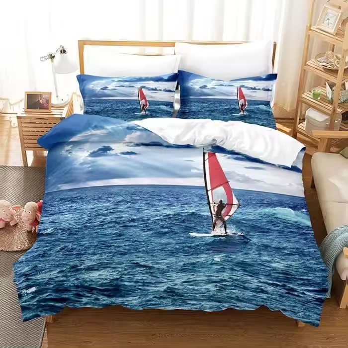 Juego de Cama de 3 piezas Surfing by the Sea - Impresión 3D - Azul - 220x240cm - 1