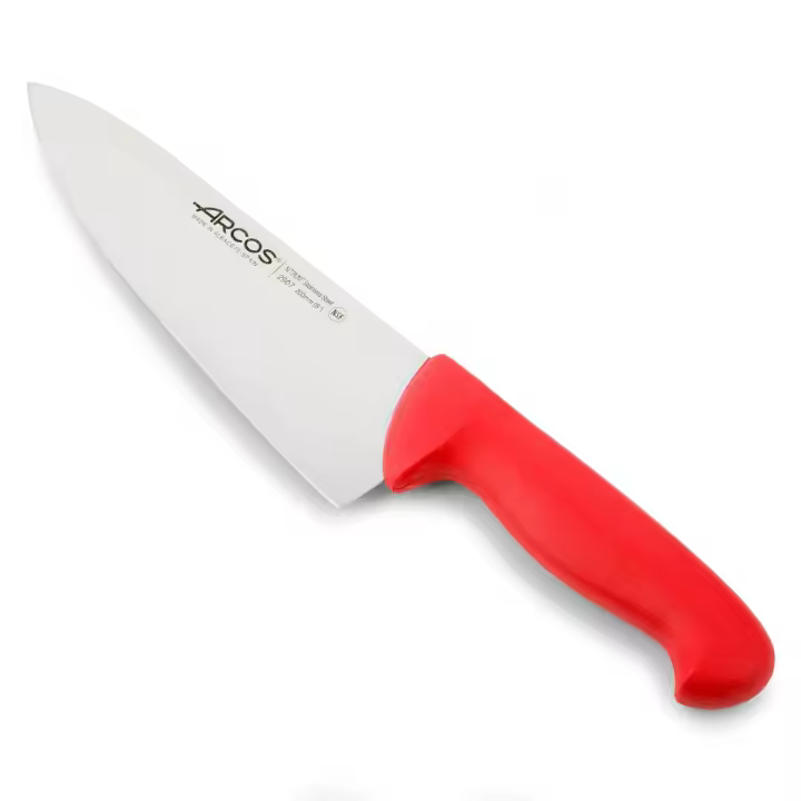 Arcos Cuchillo Chef Acero Inoxidable Nitrum y Hoja 200 mm. Cuchillo cocina profesional multipropósito. Mango ergonómico polipropileno. Serie 2900. Color rojo. - 1