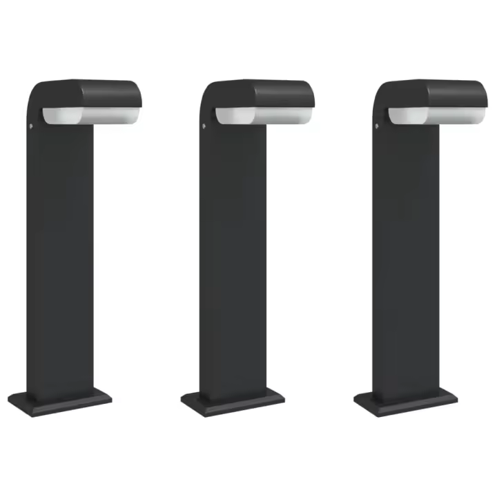 vidaXL Lámparas de suelo de exterior (3 unidades) aluminio negro Dimensiones 50 cm, 80 cm - 1
