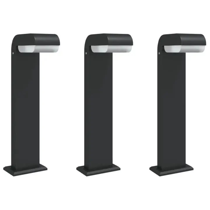 vidaXL Lámparas de suelo de exterior (3 unidades) aluminio negro Dimensiones 50 cm, 80 cm - 1