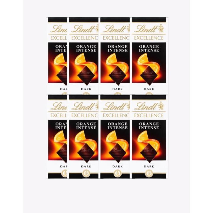 Lindt EXCELLENCE chocolate negro con naranja y almendras laminadas - Pack de 8 tabletas