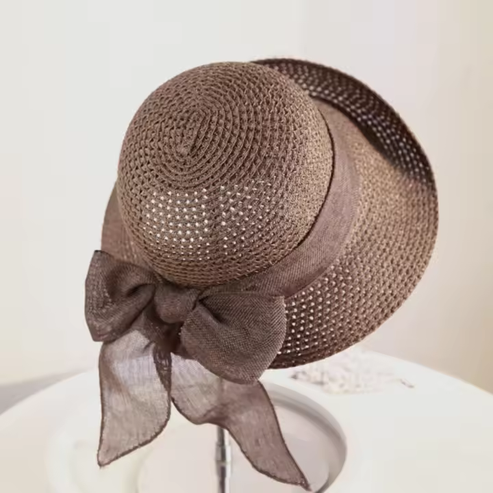 Sombrero De Paja Moda Para Mujer Verano Protección UV Con Visera Y Cinta Plegable Para Playa Y Salidas Al Aire Libre - 1
