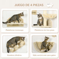 PawHut Estante de Escalada para Gatos de Pared Juego de Estantes para Gatos 4 Piezas con Hamaca Nido Rascador Plataformas para Saltar y Poste de Sisal - details 4