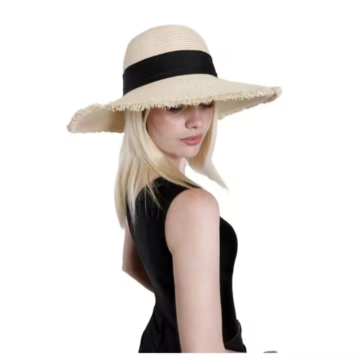 Kebedo Moda Sombrero de Paja para Mujer, Pamela de ala Ancha Grande, Gorro de Playa con lazo Cinta decorativa, Sombrero Verano Transpirable con Protección Solar para Piscina, Vacaciones, Viaje para Mujer Adulto Talla única Ajustable 56-57CM - 1