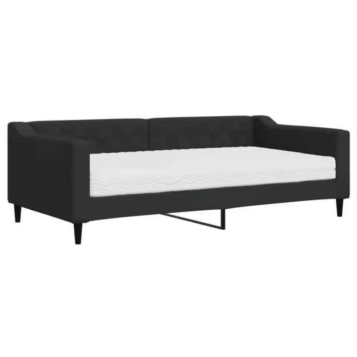 vidaXL Sofá cama con colchón tela negro 90x190 cm - 1
