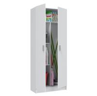Meimon Armario escobero MULTIUSOS 2 puertas en color blanco, con estantes regulables, bisagras y soportes metálicos, tiradores ABS gris aluminio, estructura en melamina TIPO E1, medidas 180x73x37 cm, capacidad 45 kg - details 2