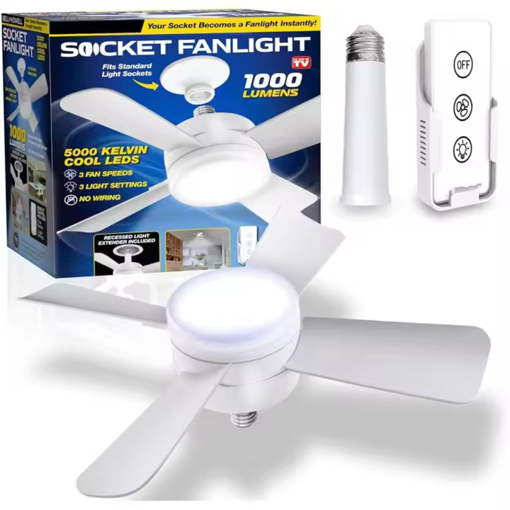 Ventilador de techo con luz, 3 velocidades, 4 aspas silenciosas, luz LED regulable, mini ventilador de techo moderno blanco para dormitorio, sala de estar y cocina. - 1