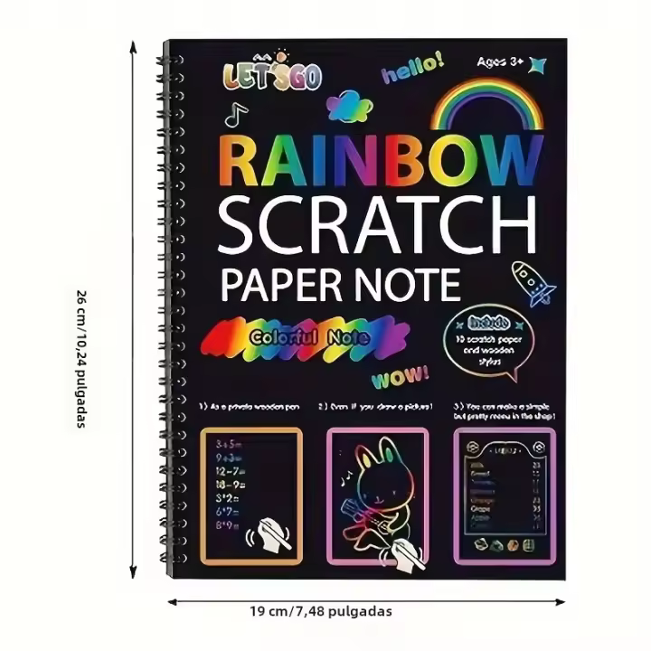 Kit De Arte De Rascado Con Arcoíris 50 Hojas Y 5 Dibujos De Bambú Set De Pintura De Mesa Con Palillos De Madera Regalo De Cumpleaños - 1