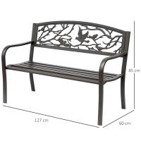 Outsunny Banco de Jardín de Acero Banco de Exterior con Apoyabrazos y Respaldo con Imagen de Animales Carga 240 kg para Patio Terraza 127x60x85 cm Marrón - details 2