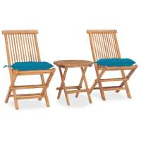 vidaXL Set comedor de jardín plegable 3 piezas madera de teca cojines en color Gris/Antracita/Azul claro y más | acolchados duraderos para sofás de jardín terraza exterior - details 2