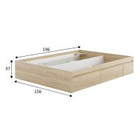 Meimon Cama KENDRA para colchón de 150x190 cm con estructura de melamina en acabado Roble Canadian, 4 cajones inferiores con ruedas ocultas, escuadras metálicas para soporte de somier (no incluido), cantos PVC, interior blanco - details 3