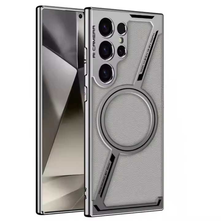 Funda De Cuero Electroplated Para Carga Inalámbrica Con Imán Para Samsung Galaxy S25 S24 S23 Ultra Protectora Y Antisuciedad - 1