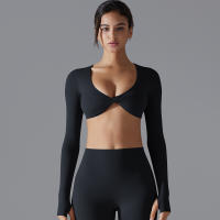 Yoga manga larga ajustado Sexy transpirable secado rápido deporte sujetador gimnasio Push Up a prueba de golpes alta intensidad Pilates ropa mujeres - details 15