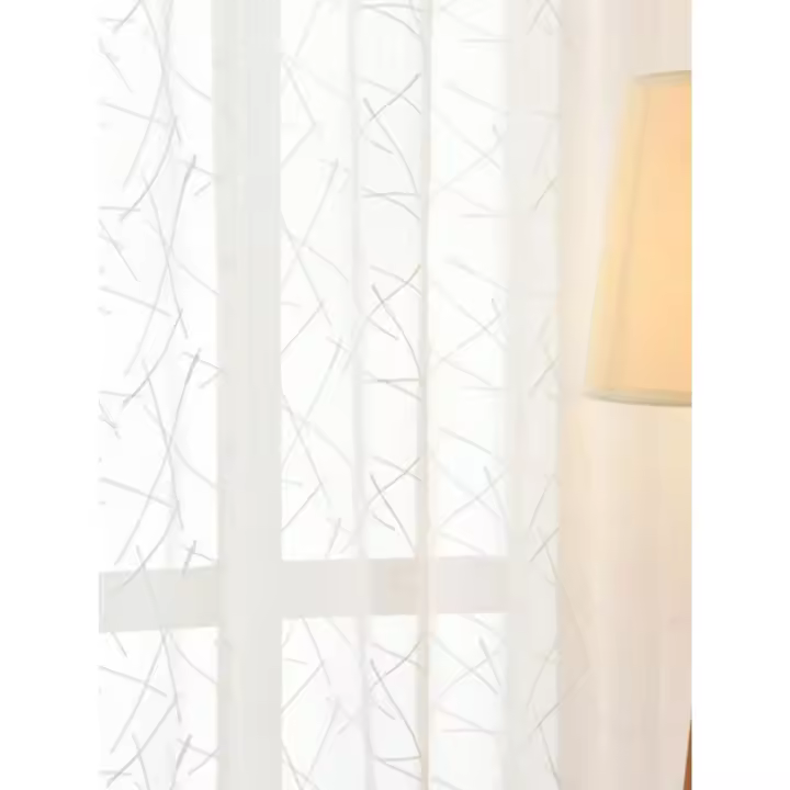 1PC Cortina De Ventana Blanca Con Bordado De Cruz Y Bandas Vertical Para Dormitorio Y Sala De Estar Material De Poliéster - 1