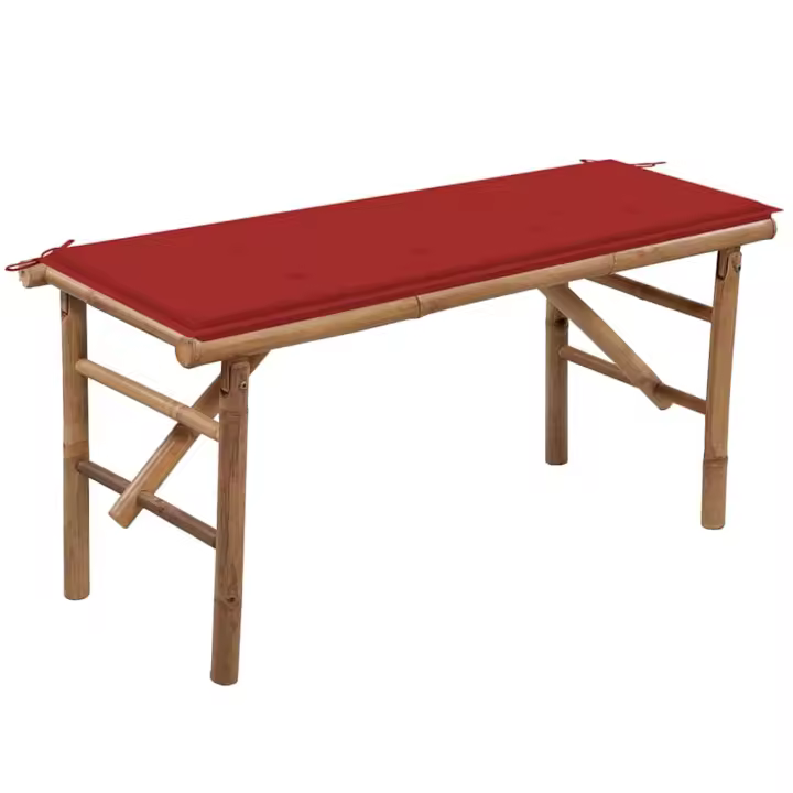 vidaXL Banco de jardín plegable con cojín bambú 118 cm en color Rojo/Gris | acolchados duraderos para sofás de jardín terraza exterior - 1